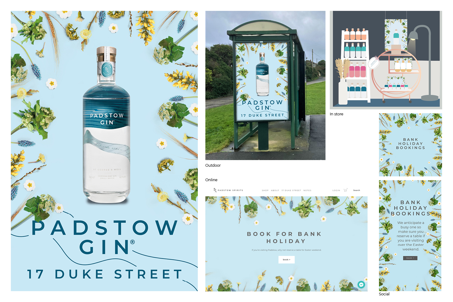 Padstow gin advertising bus shelter 
 print and digital